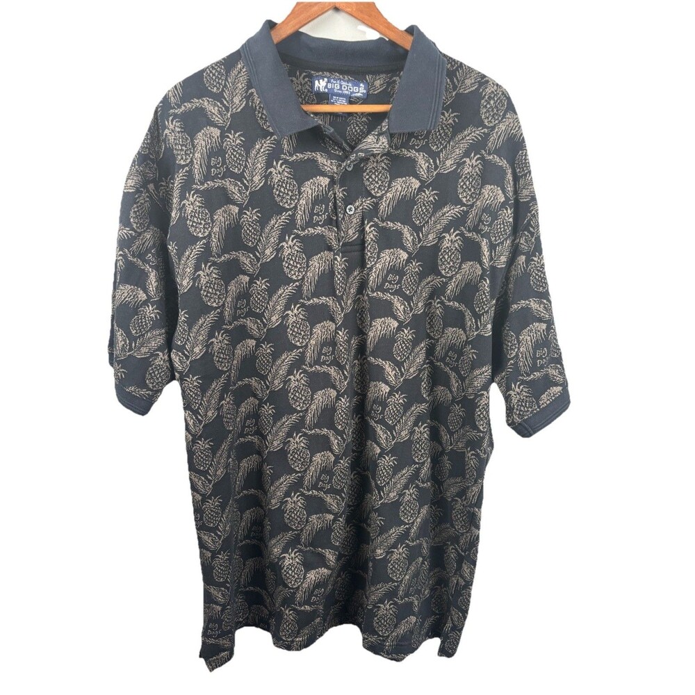 Big Dogs Men’s Short Sleeve Pineapple Floral Print Polo Shirt 2XL EUC